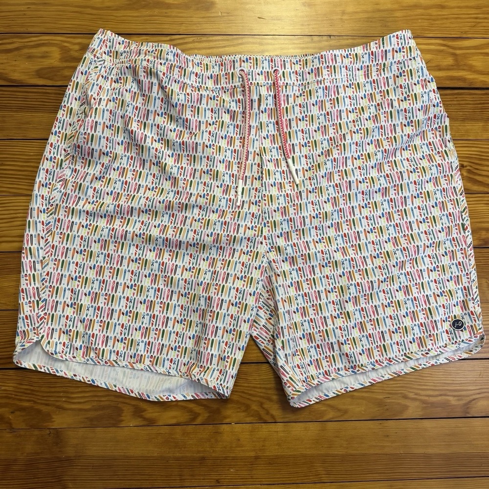 Johnnie-O Swim Shorts Mens XXL Swell Surfboard Pattern AOP Half Elastic Trunks